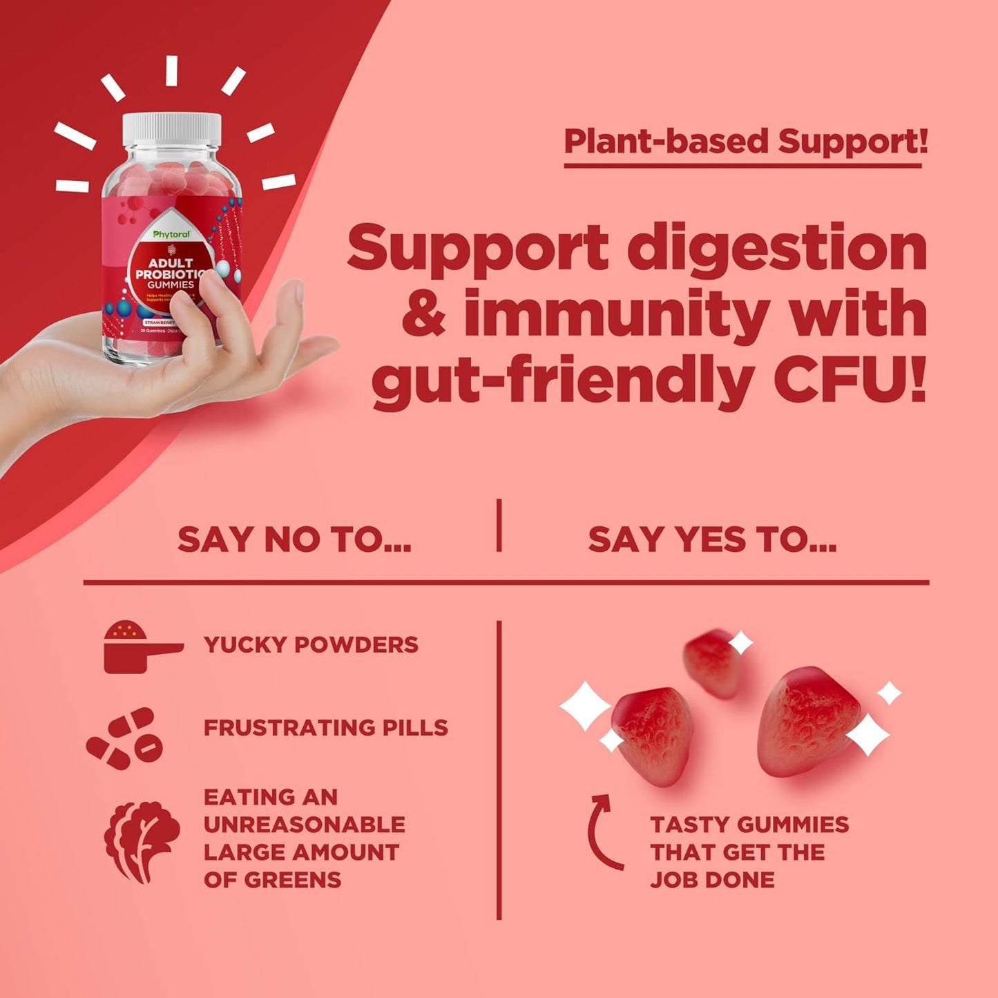 Organic Probiotic Gummies for Gut Health & Immune Support - 5 Billion CFU - Digestive Health Relief for Adults - Phytoral Chewable Probiotics