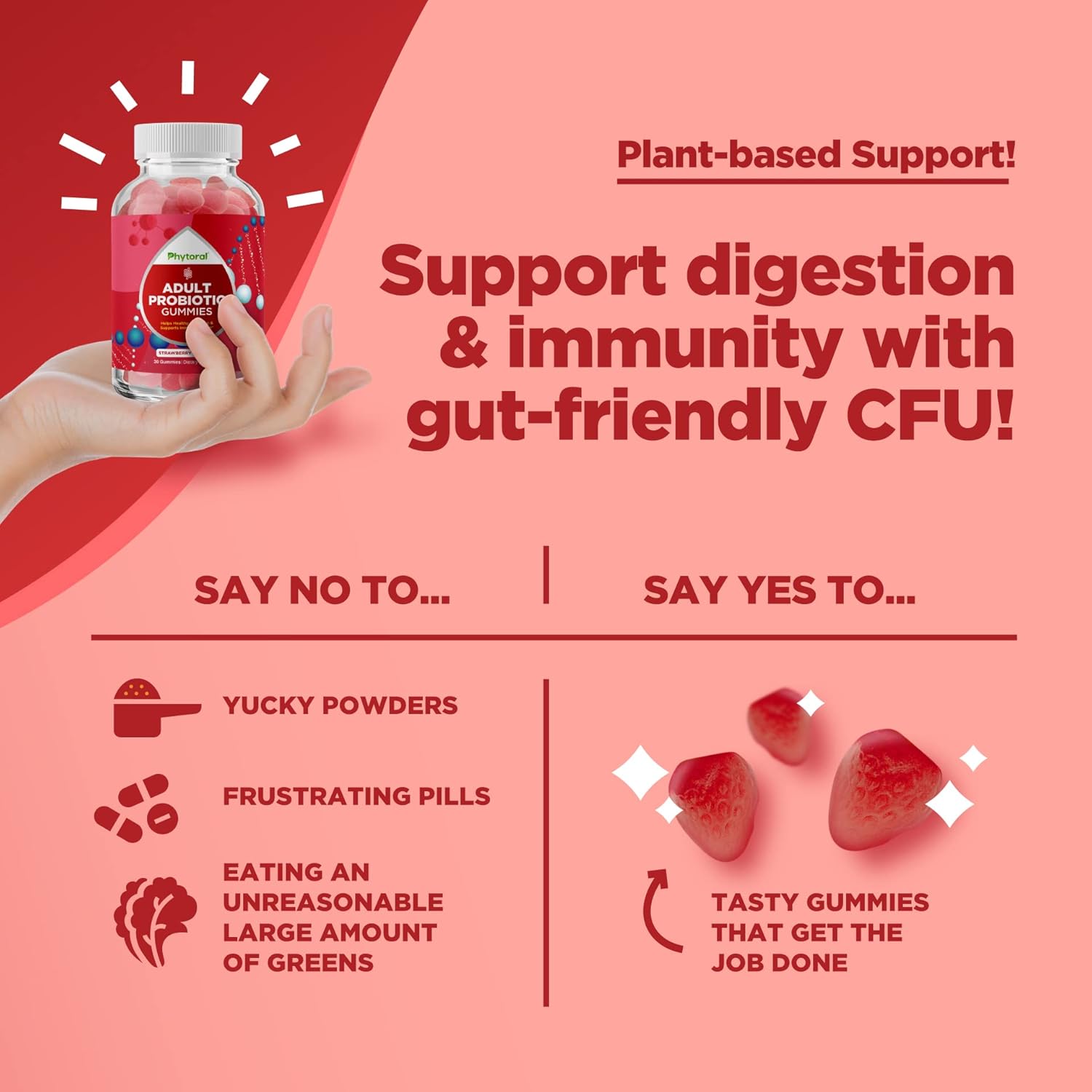 Organic Probiotic Gummies for Gut Health & Immune Support - 5 Billion CFU - Digestive Health Relief for Adults - Phytoral Chewable Probiotics
