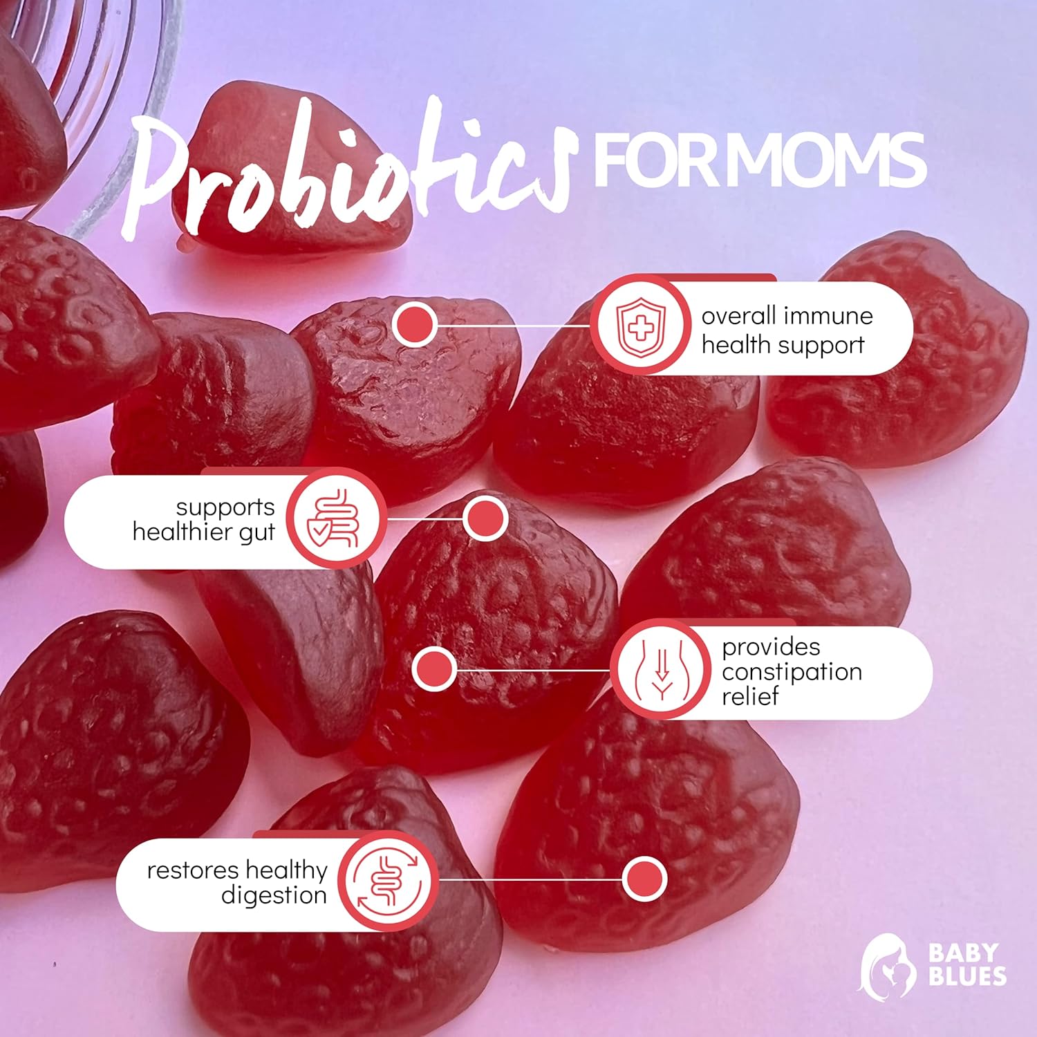 Organic Probiotic Gummy Vitamins for Moms - Strawberry Flavor - 5 Billion CFU