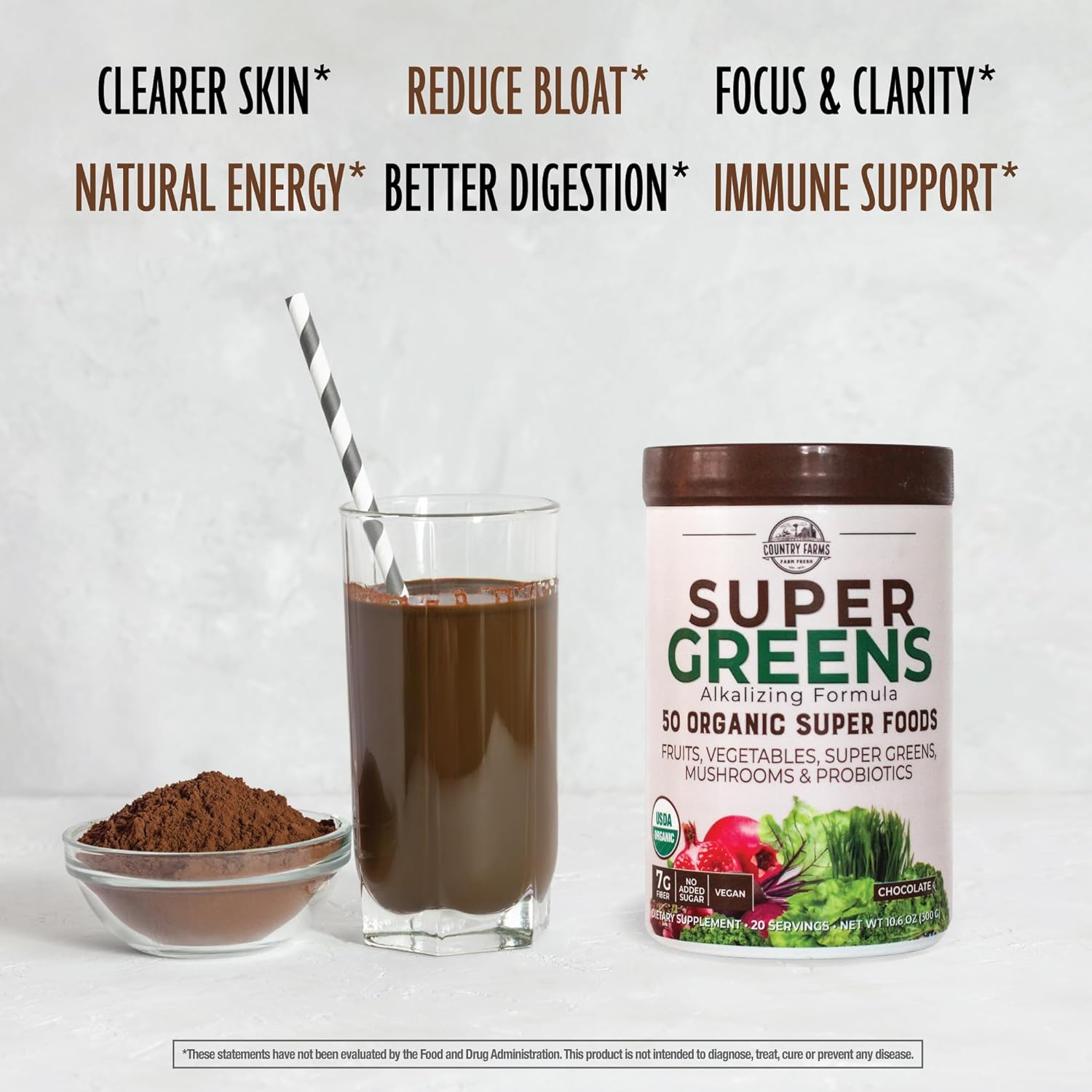 Organic Protein Powder & Super Greens Drink Mix Bundle (16+20 Servings) by Purely Inspired & Country Farms