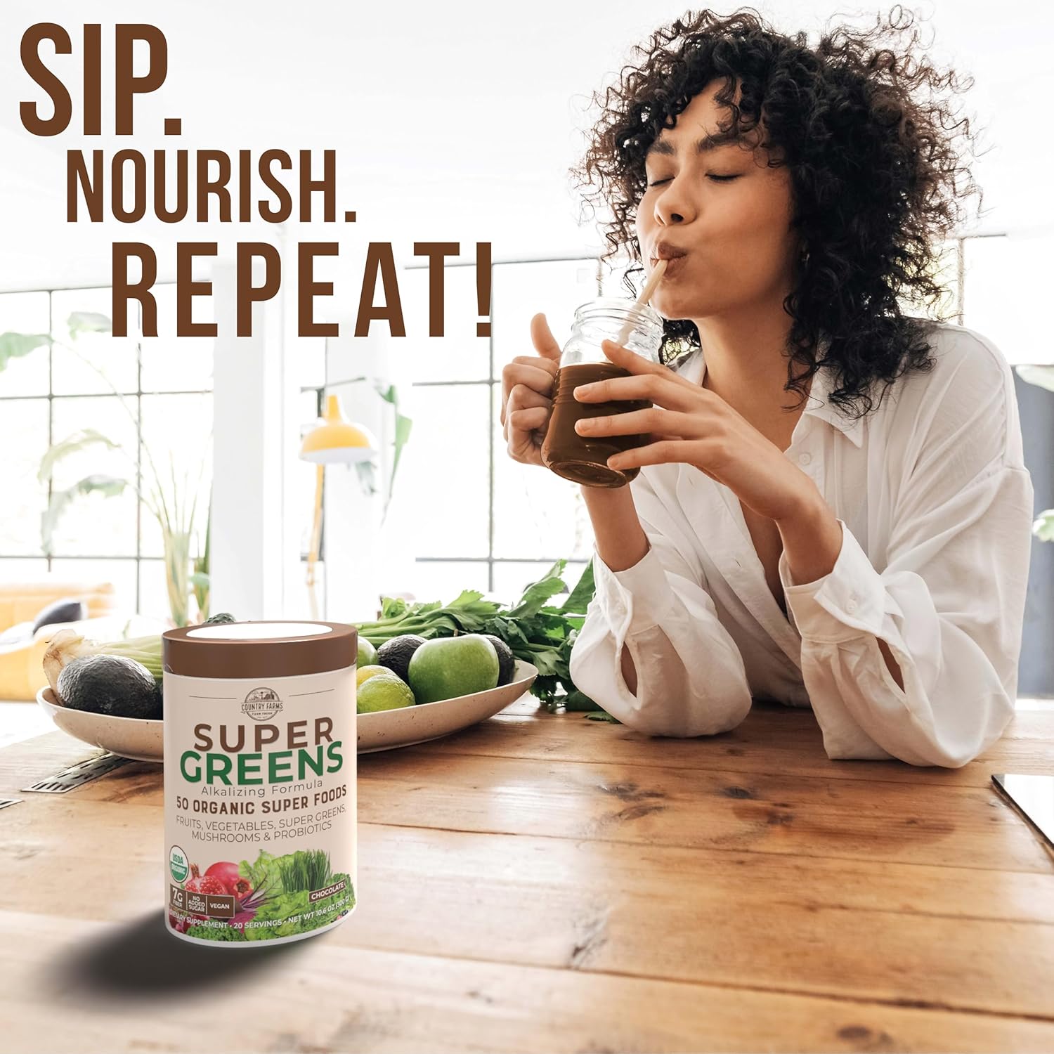 Organic Protein Powder & Super Greens Drink Mix Bundle (16+20 Servings) by Purely Inspired & Country Farms