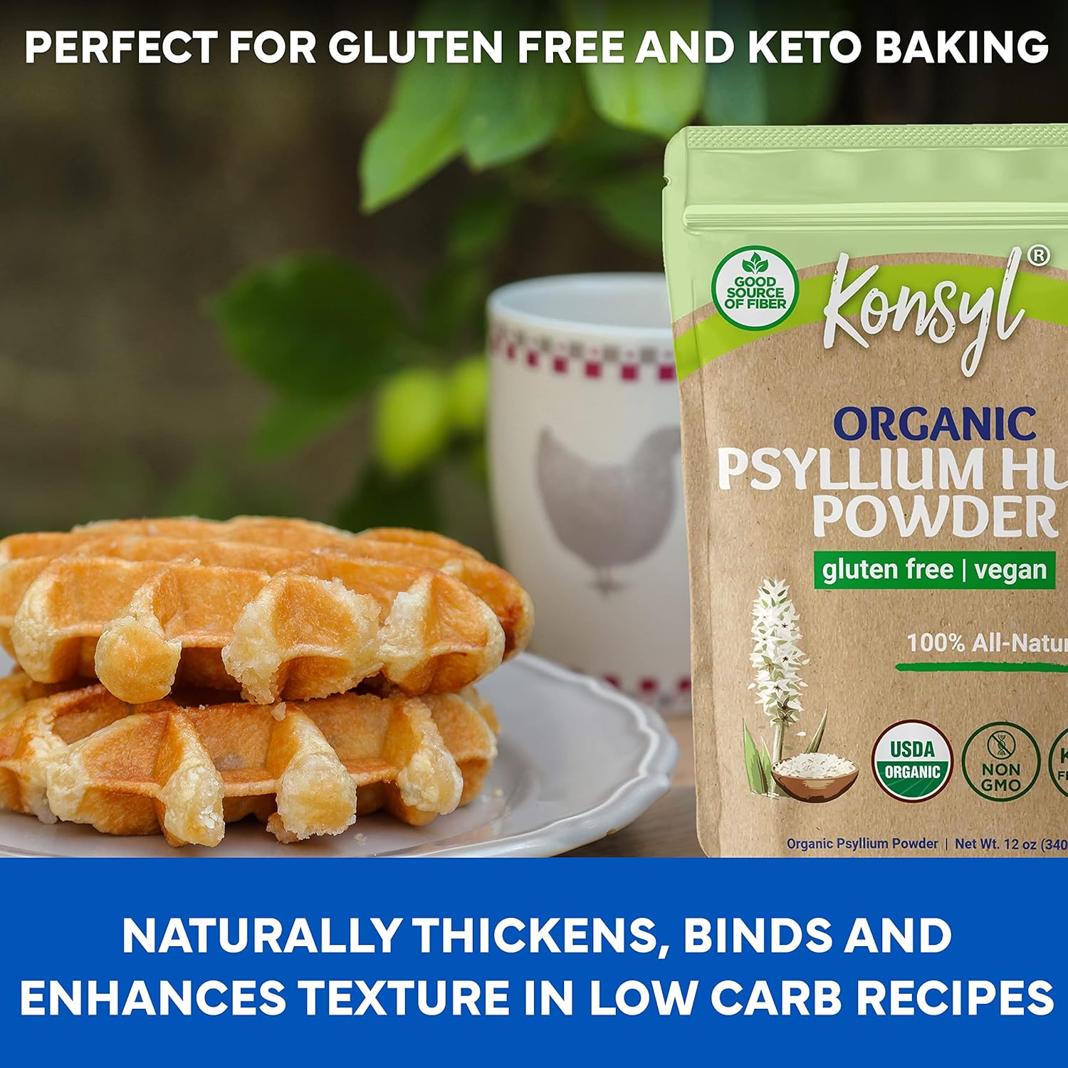 Organic Psyllium Husk Powder for Vegan Baking - USDA Certified Fiber Supplement - Natural, Gluten-Free, Sugar-Free