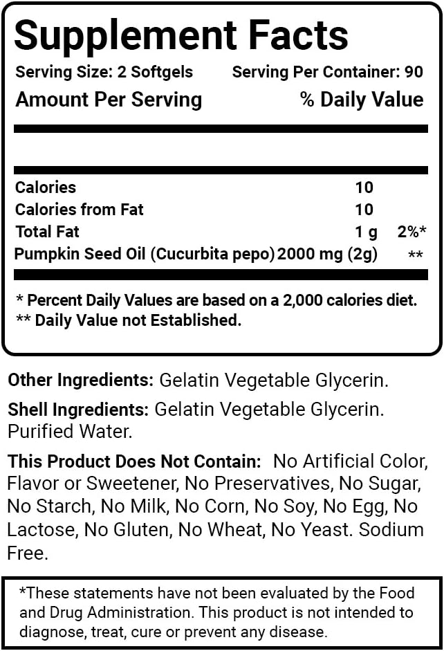 Organic Pumpkin Seed Oil Softgels for Bladder Health - 1000 mg, 180 Count - Top Quality Formula