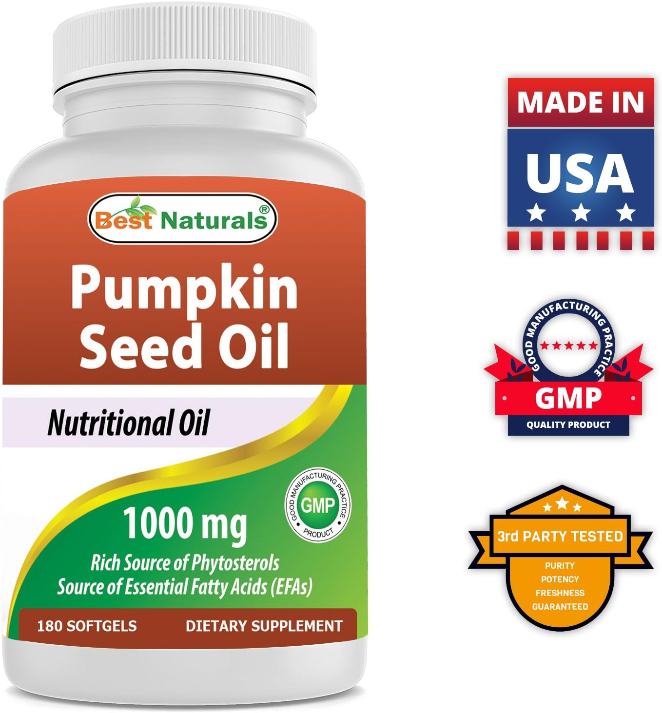 Organic Pumpkin Seed Oil Softgels for Bladder Health - 1000 mg, 180 Count - Top Quality Formula