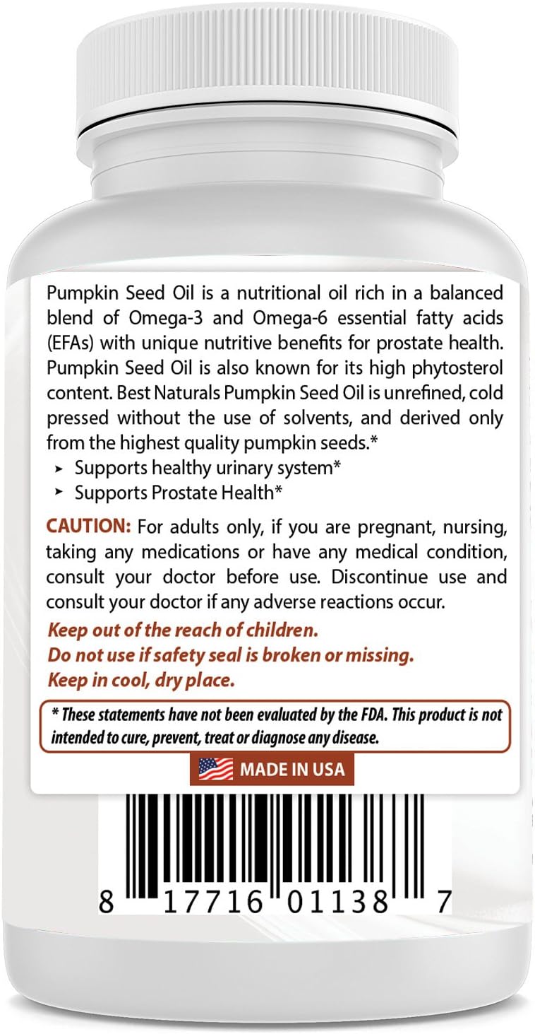 Organic Pumpkin Seed Oil Softgels for Bladder Health - 1000 mg, 180 Count - Top Quality Formula