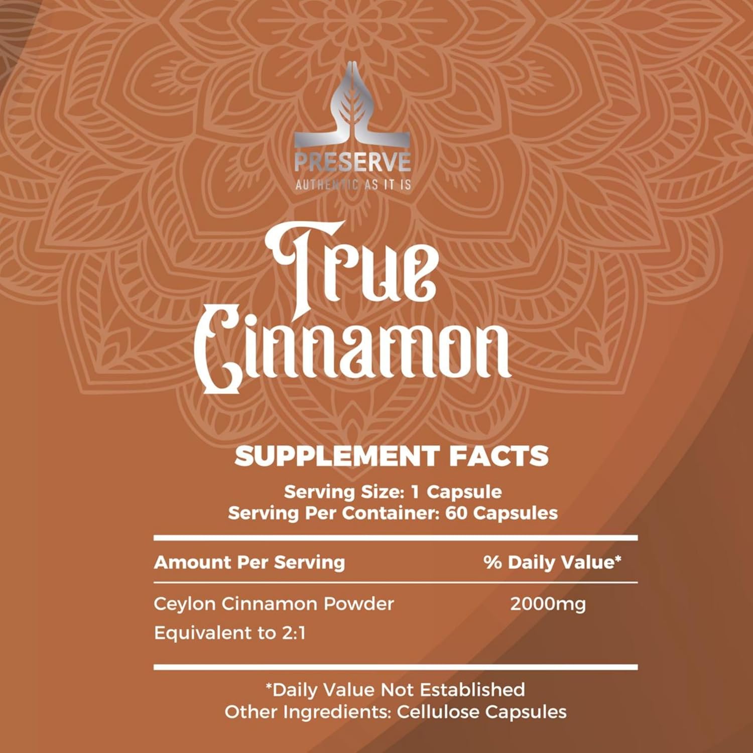 Organic Pure Ceylon Cinnamon Capsules - 2,000mg, Non-GMO, Gluten-Free, Vegan - Two Month Supply of Sri Lanka Cinnamon Powder - Sugar-Free