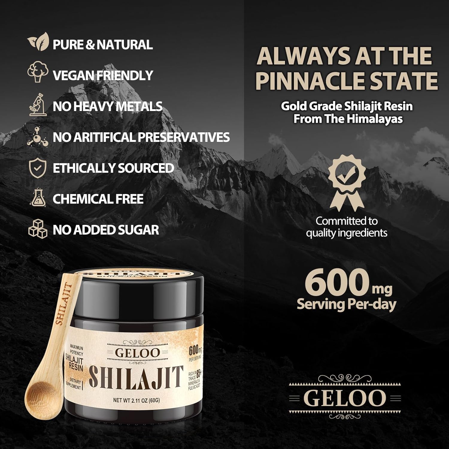 Organic Pure Himalayan Shilajit Resin 240g - Gold Grade Supplement with 85+ Trace Minerals & Fulvic Acid for Energy & Immunity - Geloo Shilajit