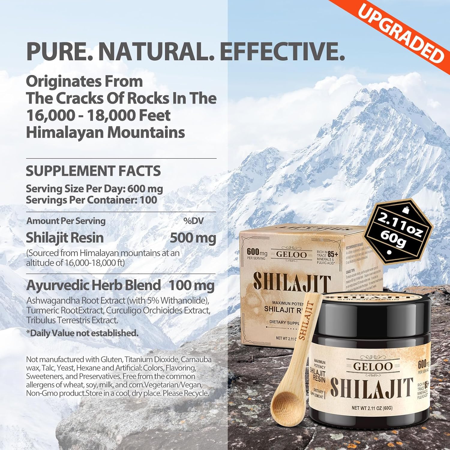Organic Pure Himalayan Shilajit Resin 240g - Gold Grade Supplement with 85+ Trace Minerals & Fulvic Acid for Energy & Immunity - Geloo Shilajit