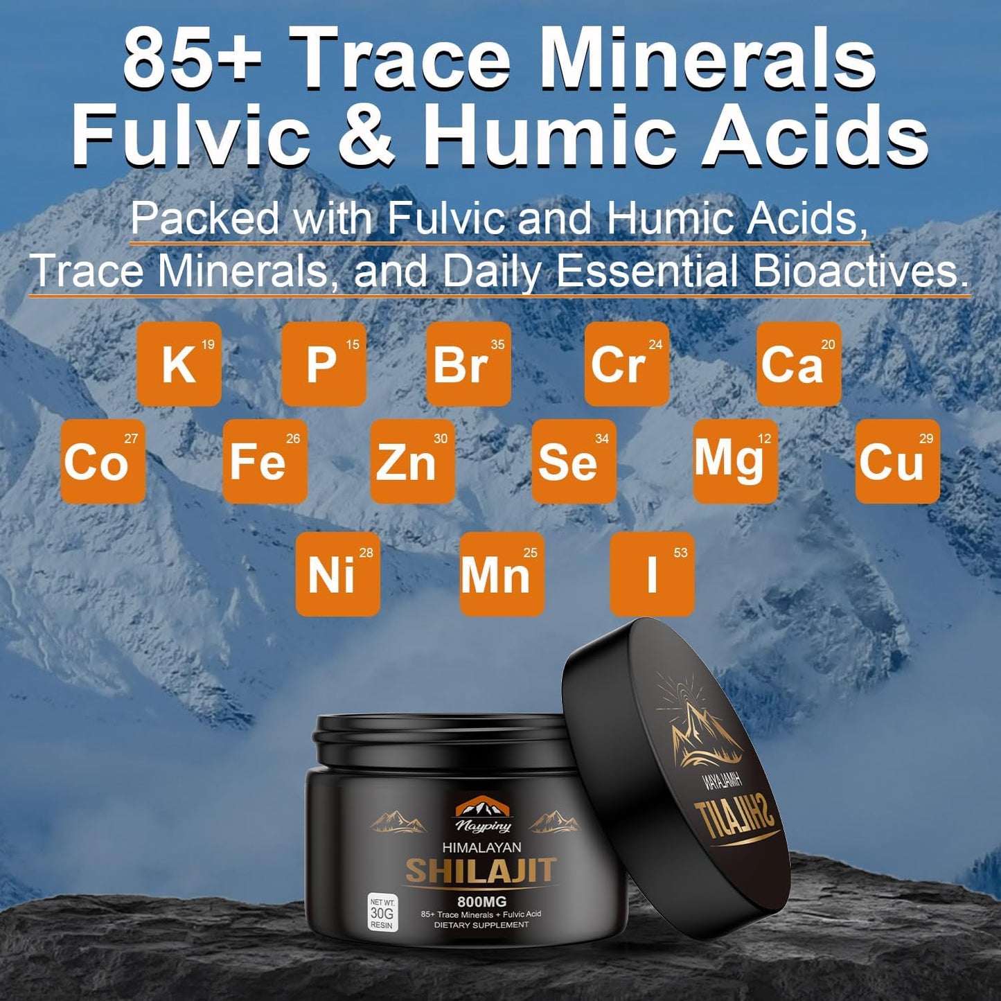 Organic Pure Himalayan Shilajit Resin 800mg - Gold Grade with Fulvic Acid & 85+ Trace Minerals for Energy, Strength, Immunity - Men & Women, 800mg