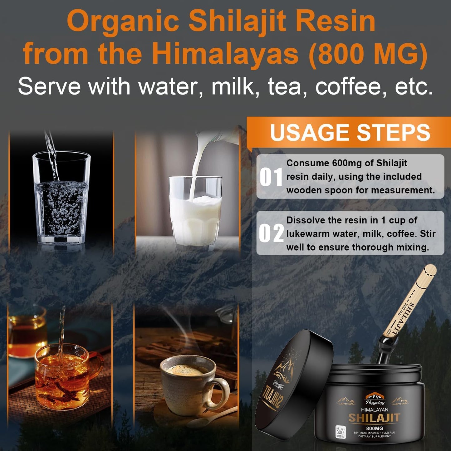 Organic Pure Himalayan Shilajit Resin 800mg - Gold Grade with Fulvic Acid & 85+ Trace Minerals for Energy, Strength, Immunity - Men & Women, 800mg