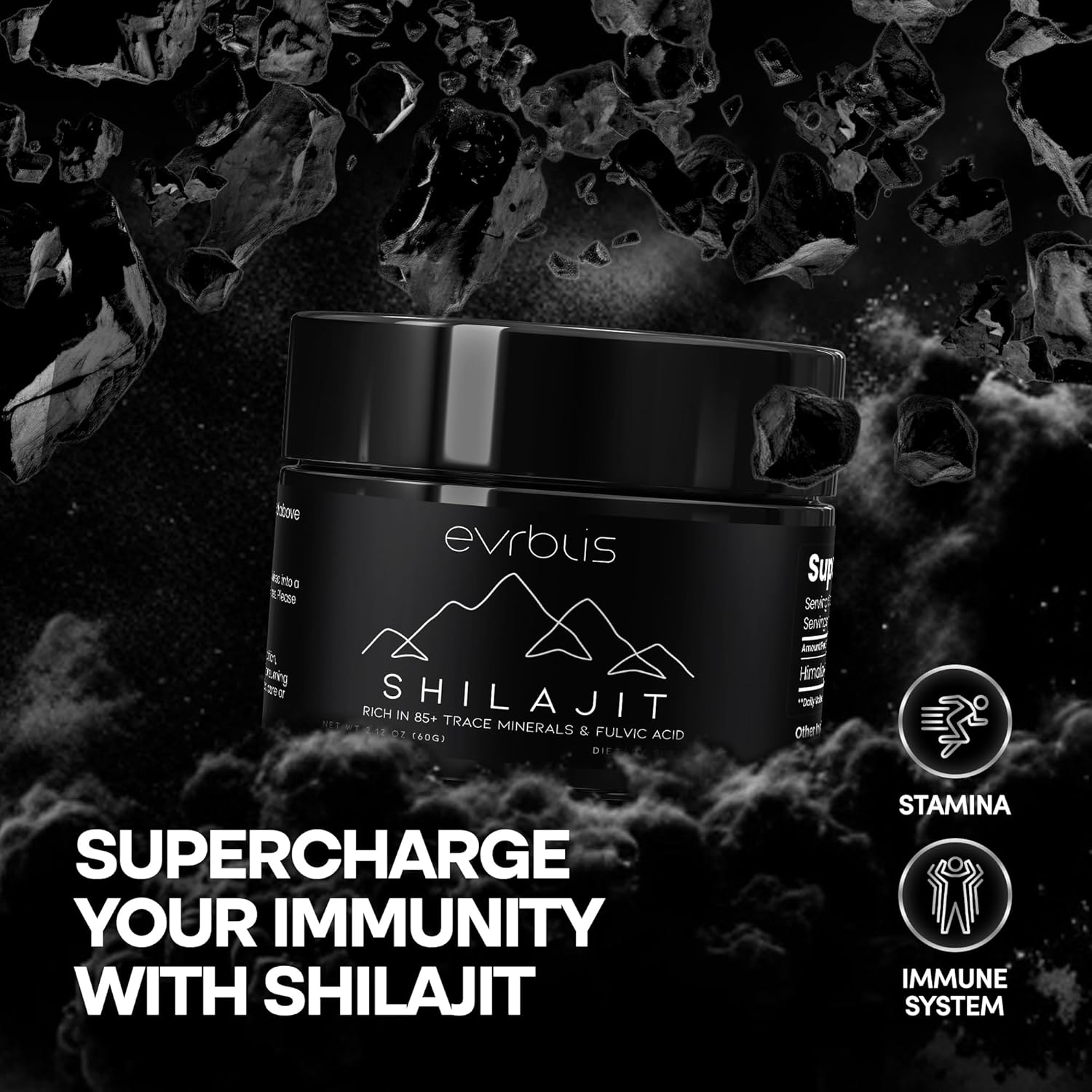 Organic Pure Himalayan Shilajit Resin Supplement for Energy & Immune Support - Max Potency Gold Grade Formula with 85+ Minerals & Fulvic Acid - 60g, 120 Servings