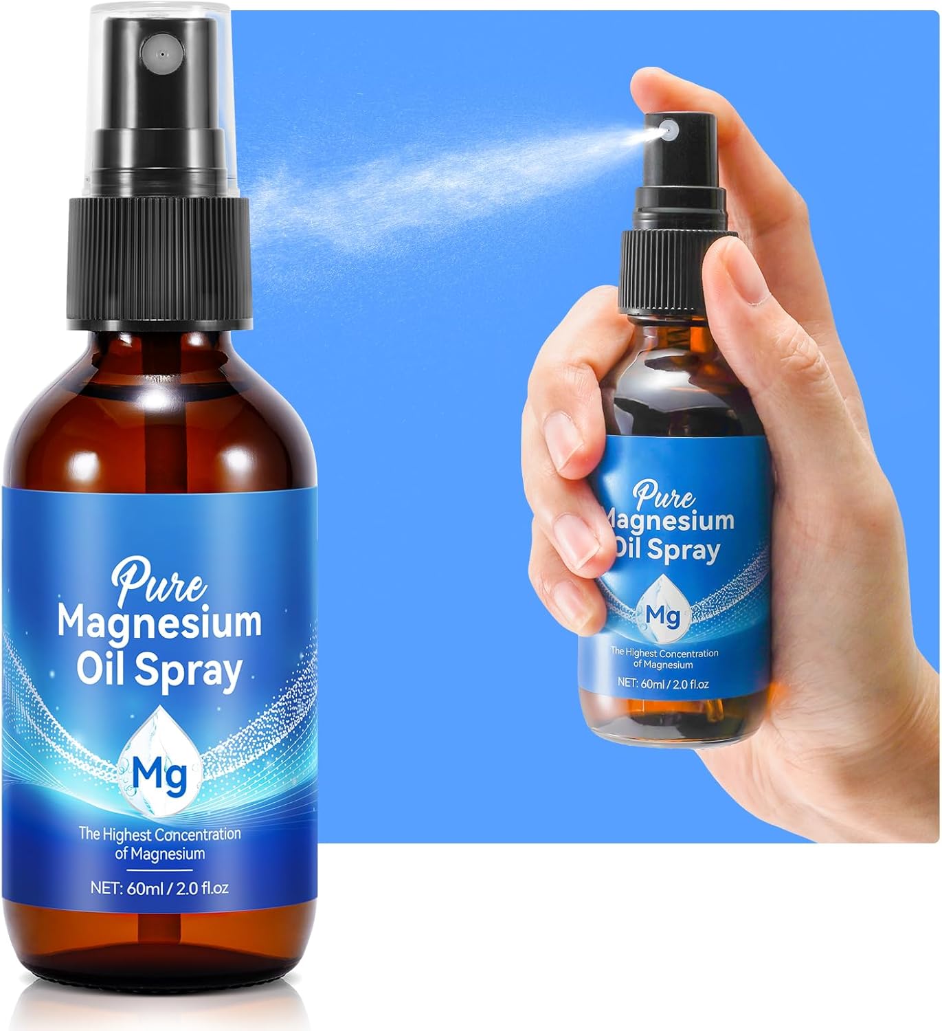 Organic Pure Magnesium Oil Spray - 100% Natural Topical Spray, 60ml
