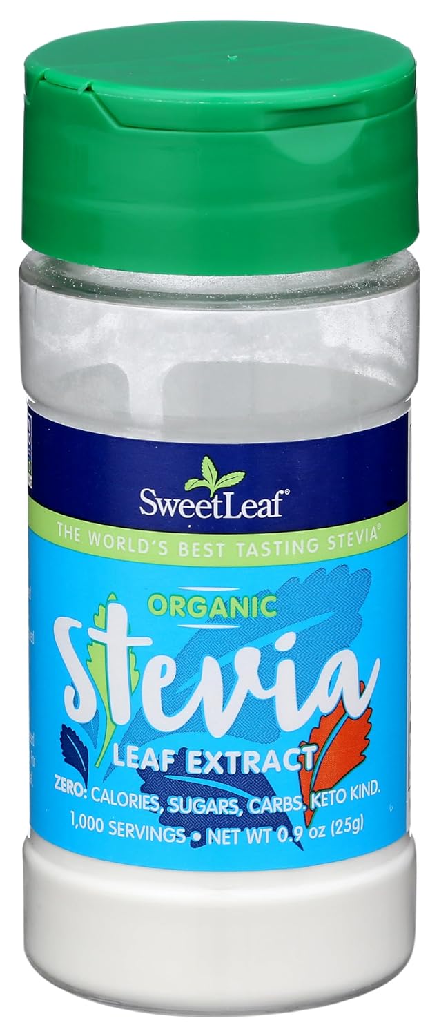 Organic Pure Stevia Powder Shaker - Zero Calorie Sweetener with Stevia Extract, Sugar-Free, Keto & Gluten-Free - 0.9 Oz Jar