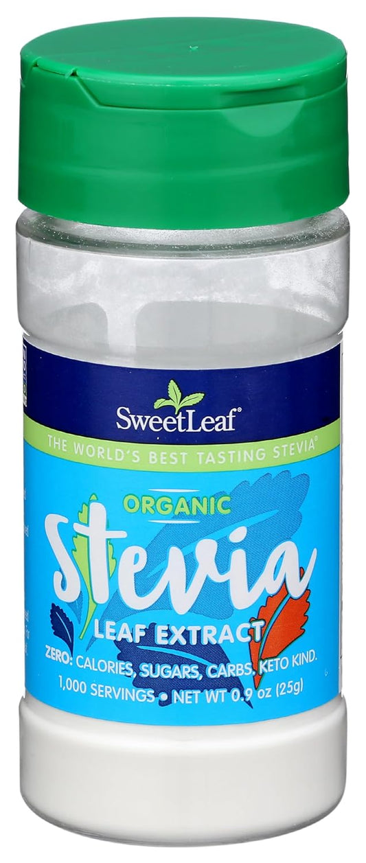 Organic Pure Stevia Powder Shaker - Zero Calorie Sweetener with Stevia Extract, Sugar-Free, Keto & Gluten-Free - 0.9 Oz Jar