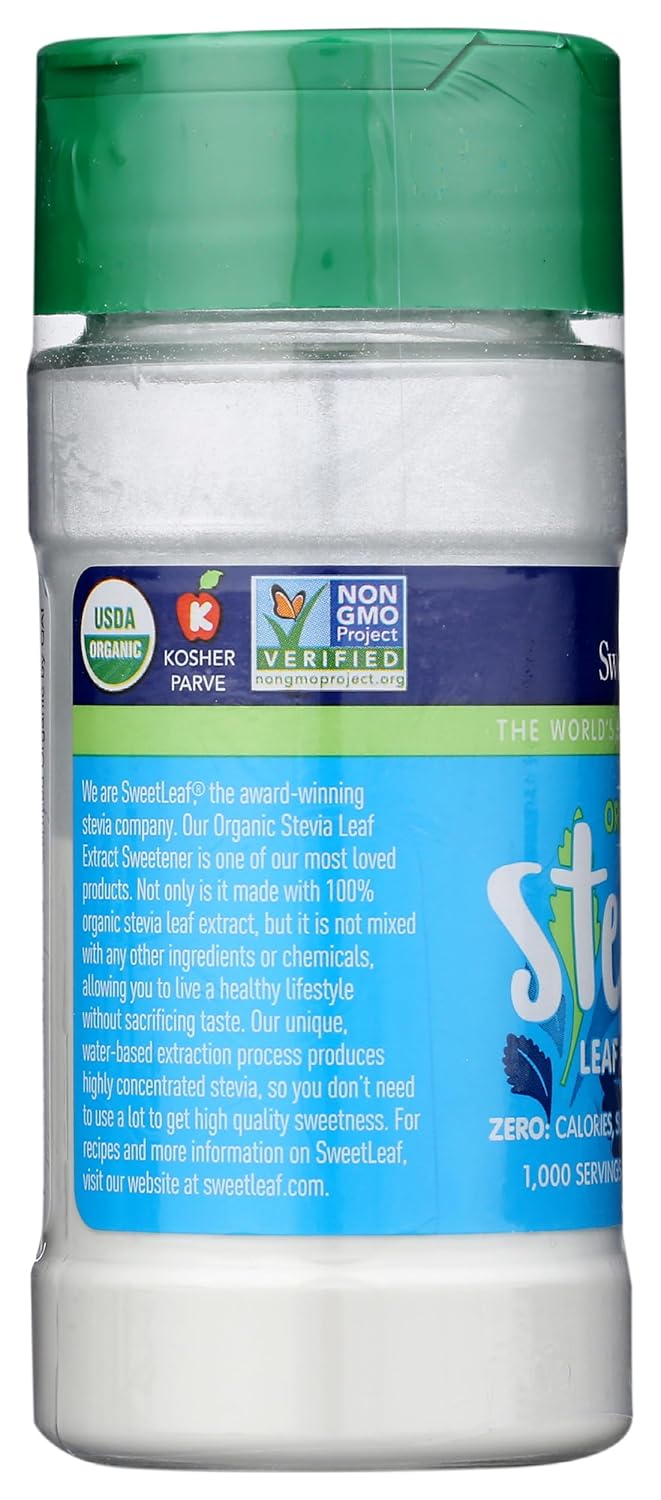 Organic Pure Stevia Powder Shaker - Zero Calorie Sweetener with Stevia Extract, Sugar-Free, Keto & Gluten-Free - 0.9 Oz Jar