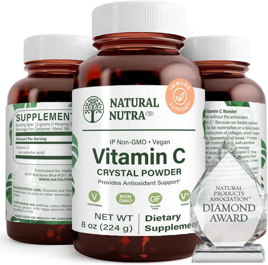 Organic Pure Vitamin C Crystal Powder - Immunity Boost, Capillary Strength, Iron Absorption - Non-GMO, Herbicide & Pesticide Free - 8 Oz