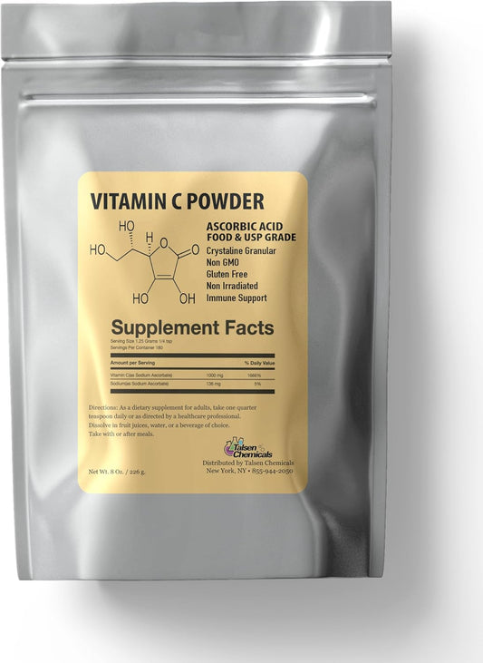 Organic Pure Vitamin C Powder (8 Oz / 226 g) - Ascorbic Acid for DIY Skin Care - Powerful Antioxidant for Skin