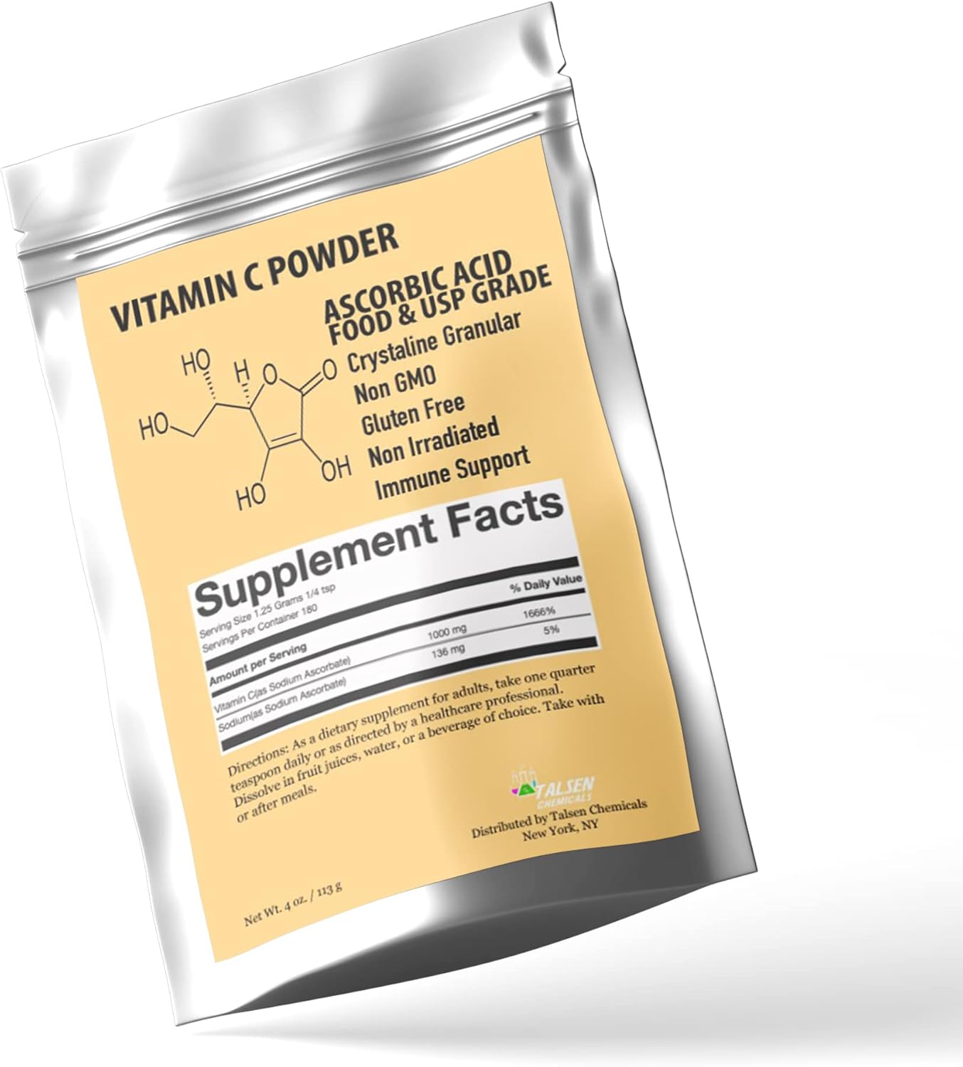 Organic Pure Vitamin C Powder (8 Oz / 226 g) - Ascorbic Acid for DIY Skin Care - Powerful Antioxidant for Skin