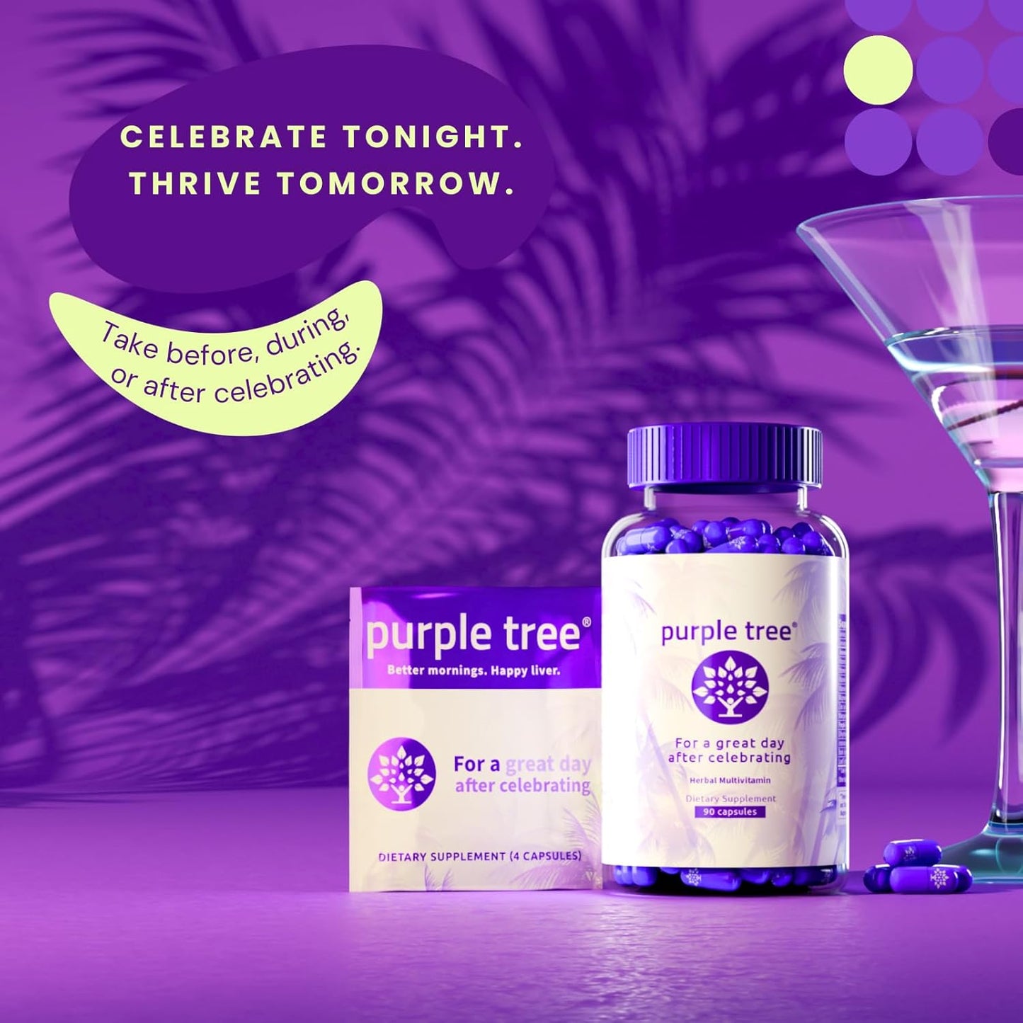 Organic Purple Tree Post-Celebration Energy Boost & Hydration Combo - 60ct Bottle + 12 Water Packets
