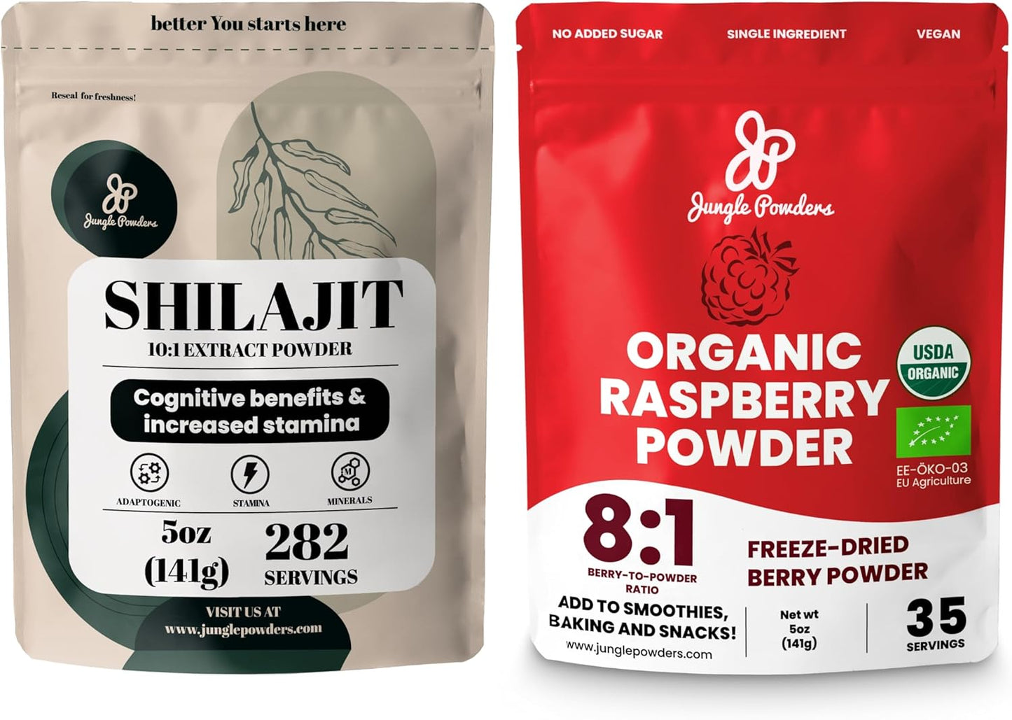 Organic Raspberry and Raw Shilajit Superfood Bundle for Men's Energy and Immune Boost - 5oz Each, USDA Certified, Ideal for Baking and Smoothies