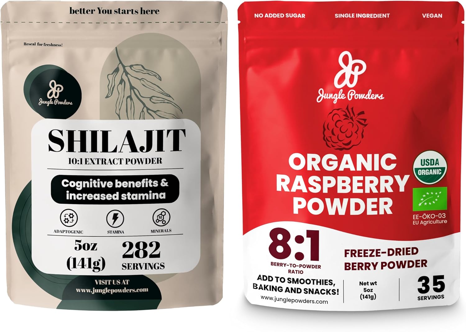 Organic Raspberry and Raw Shilajit Superfood Bundle for Men's Energy and Immune Boost - 5oz Each, USDA Certified, Ideal for Baking and Smoothies