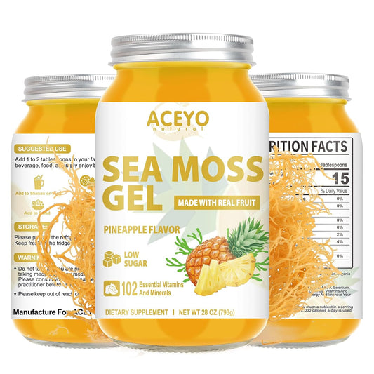 Organic Raw ACEYO Sea Moss Gel (28 oz) - Pineapple Flavored Vegan Supplement with 102 Vitamins and Minerals for Immune and Digestive Support