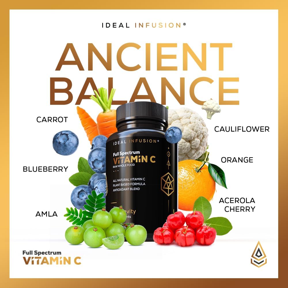 Organic Raw Whole Food Vitamin C Complex with Bioflavanoids - 60 Servings - No Synthetic Ascorbic Acid - Made from Organic Oranges and Acerola Cherries
