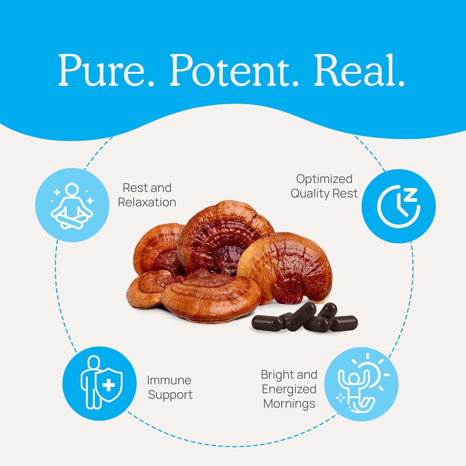 Organic RealRest 60ct Reishi Mushroom Capsules with Lemon Balm for Relaxation and Sleep Support