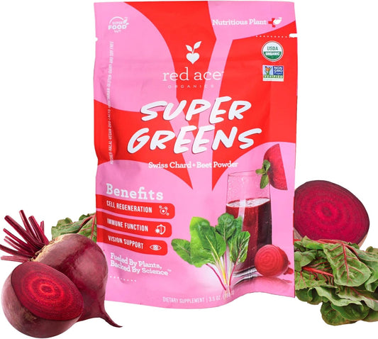 Organic Red Ace Swiss Chard & Beet Powder for Energy Boost - Gluten-Free, Vegan Nitric Oxide Booster - Superfood Greens Supplement for Men & Women, 5.3oz