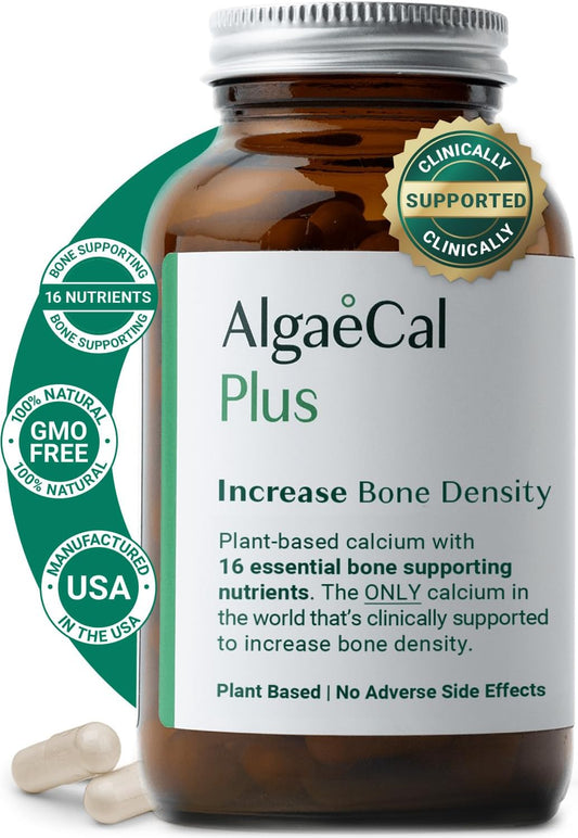 Organic Red Algae Calcium Supplement for Women with Vitamin K2, D3, Magnesium, and Trace Minerals - 120 Easy-to-Swallow Veg Caps for Improved Bone Strength