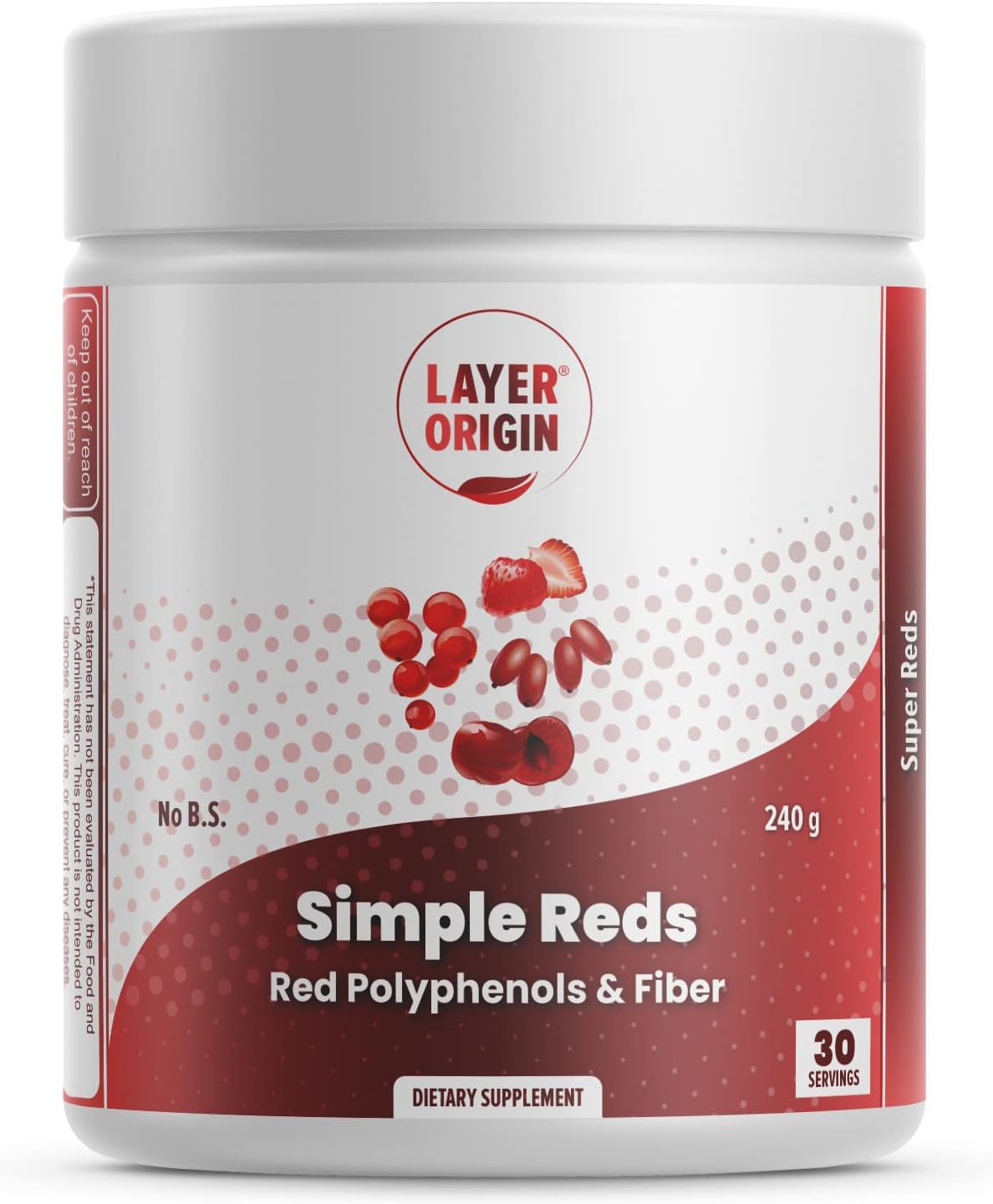 Organic Red Polyphenols Fruit Powder - Five Real Red Whole Fruits - 30 Servings