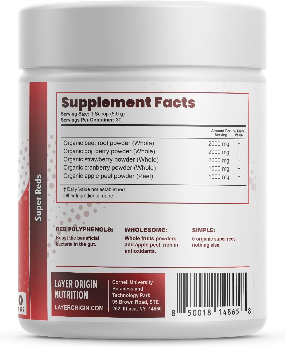 Organic Red Polyphenols Fruit Powder - Five Real Red Whole Fruits - 30 Servings