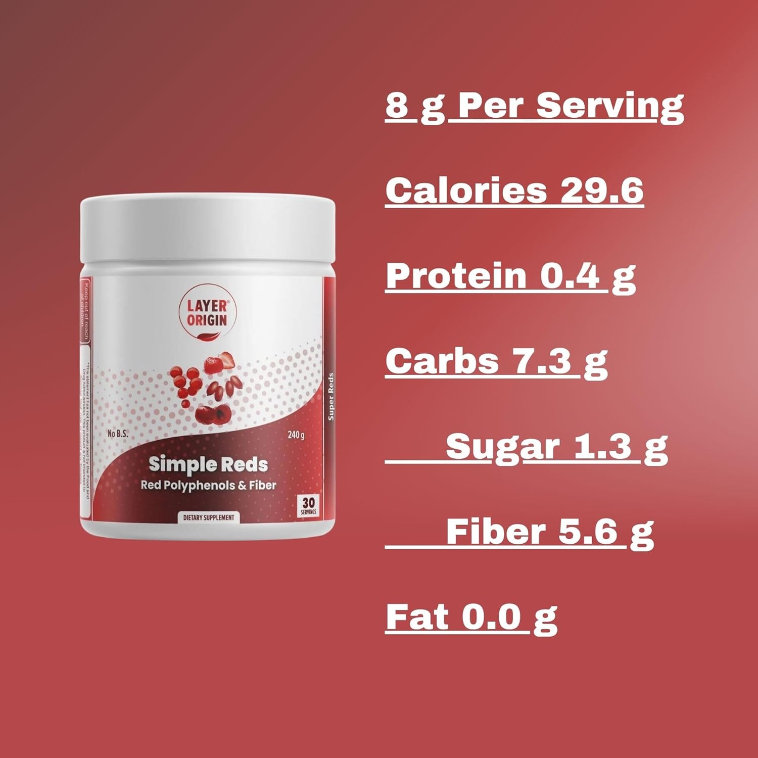 Organic Red Polyphenols Fruit Powder - Five Real Red Whole Fruits - 30 Servings