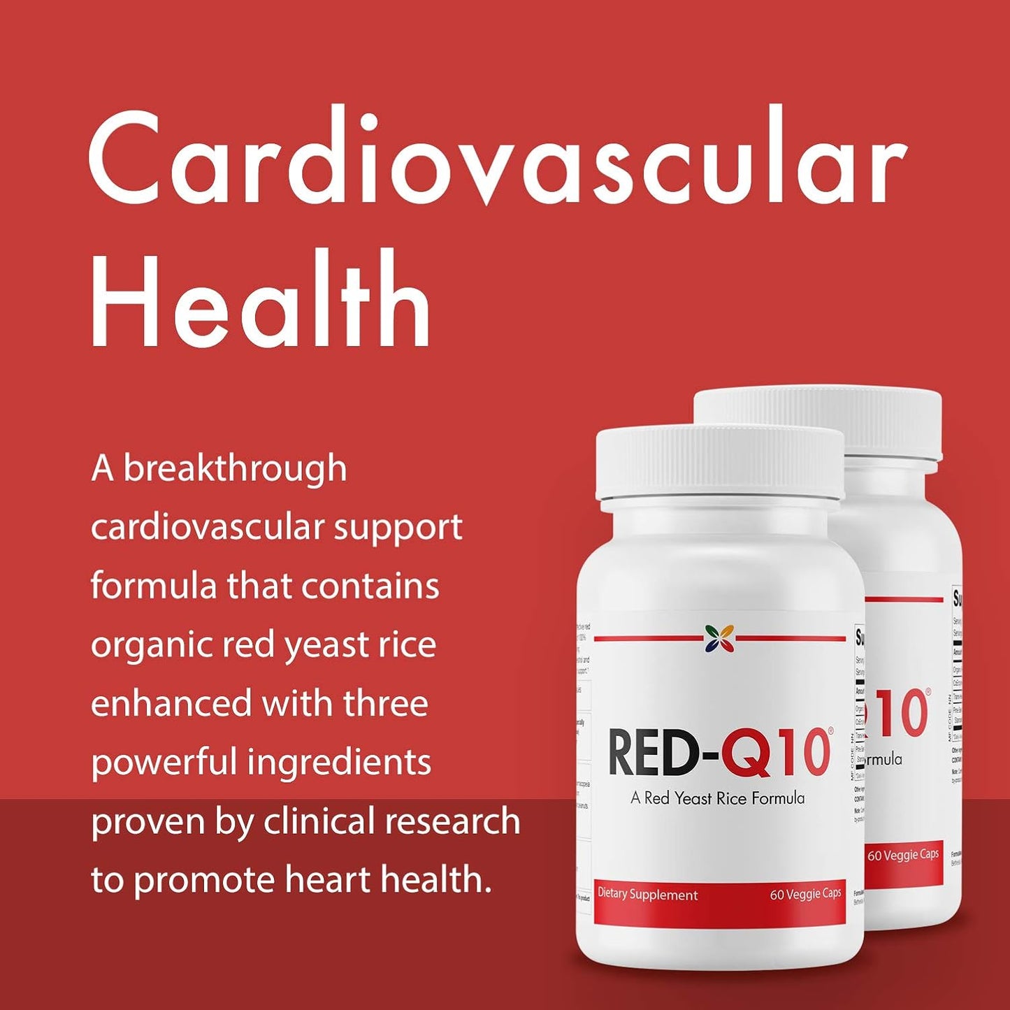 Organic RED-Q10 Red Yeast Rice with CoQ10 - Anti-Aging Formula - 60 Veggie Capsules