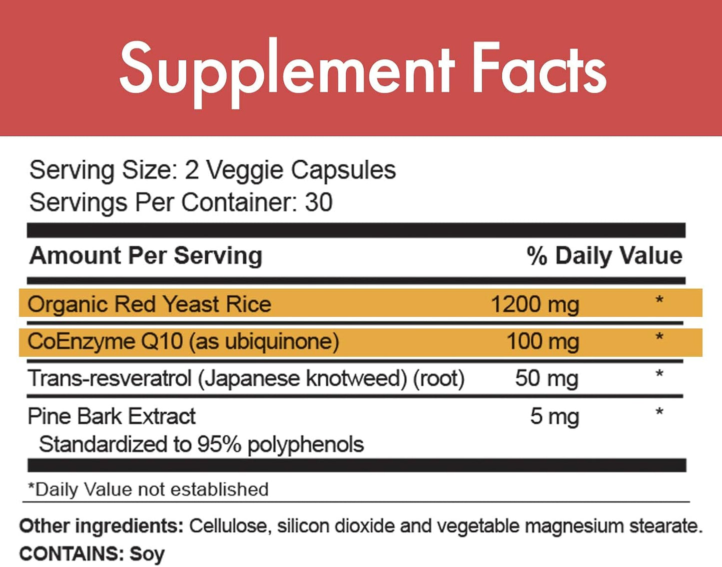 Organic RED-Q10 Red Yeast Rice with CoQ10 - Anti-Aging Formula - 60 Veggie Capsules