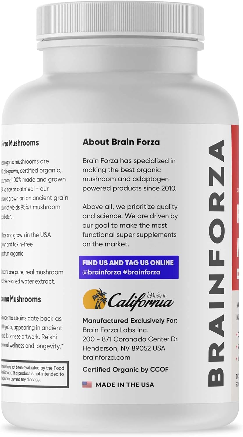 Organic Red Reishi Mushroom Capsules for Immune Support and Wellness, Non-GMO, Vegan, 90 Capsules