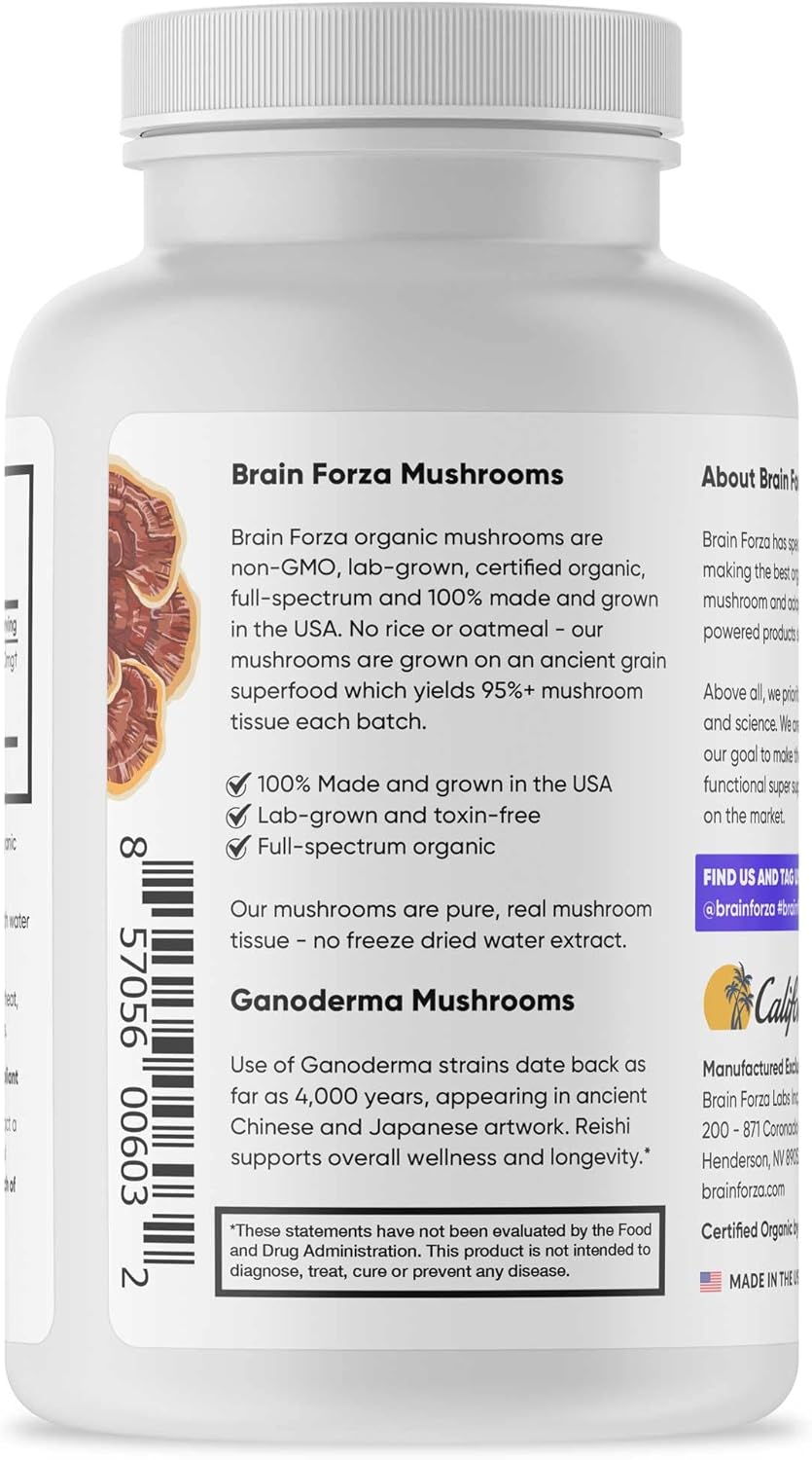 Organic Red Reishi Mushroom Capsules for Immune Support and Wellness, Non-GMO, Vegan, 90 Capsules