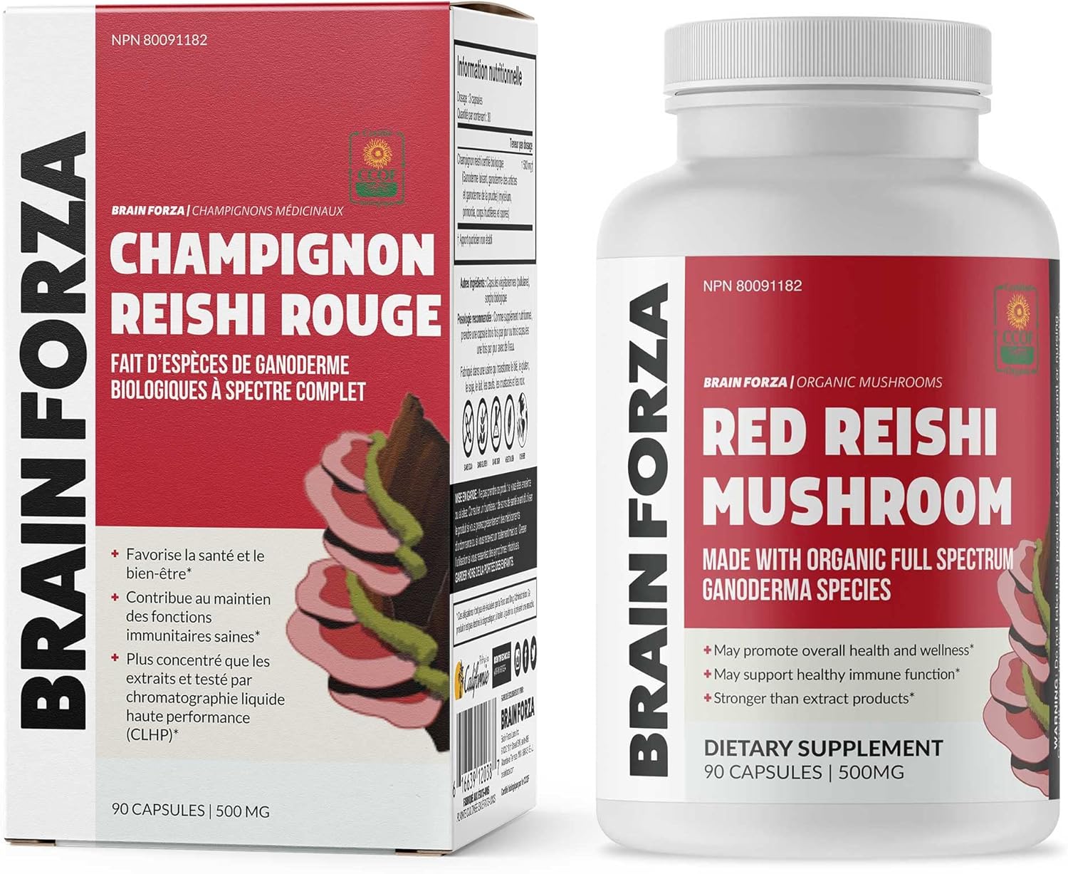 Organic Red Reishi Mushroom Capsules for Immune Support and Wellness, Non-GMO, Vegan, 90 Capsules