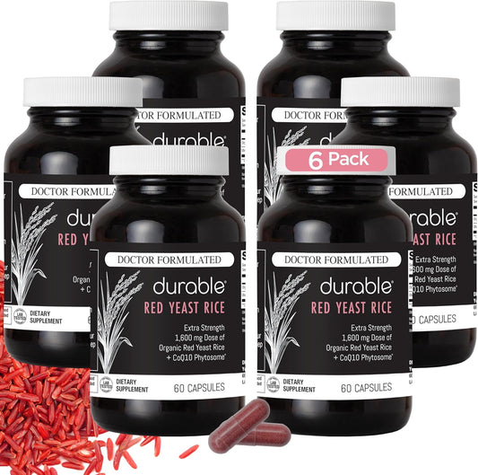 Organic Red Yeast Rice with CoQ10 - High Strength Cholesterol Support & Heart Health - 1600mg + 50mg KanekaQ10 - 60 Count x 6 Pack