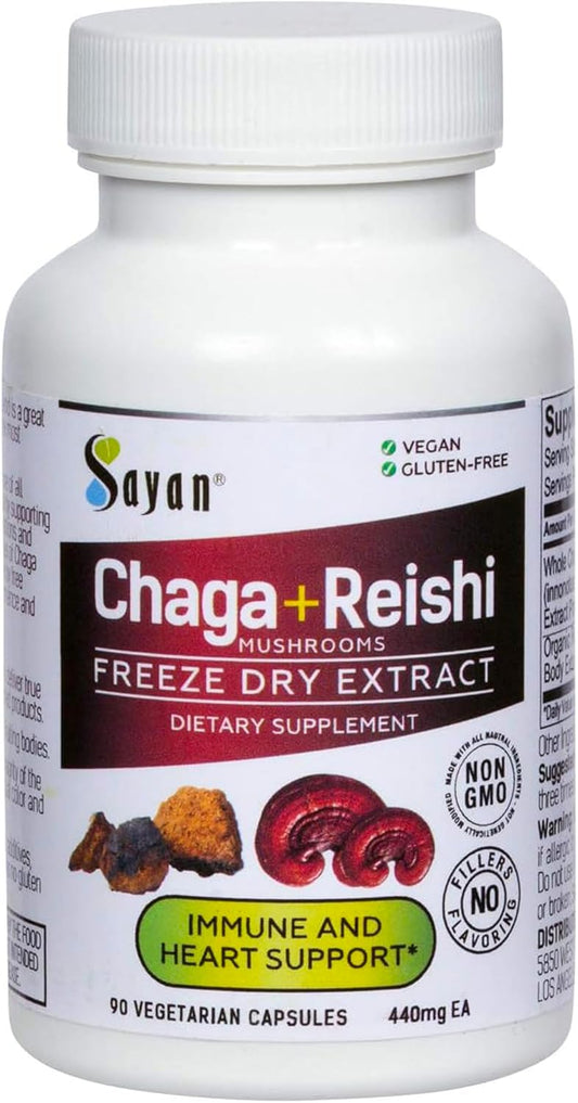 Organic Reishi and Siberian Chaga Mushroom Extract Capsules - Immune System Support and Energy Boost - Wild-Harvested Antioxidant Blend - 90 Capsules