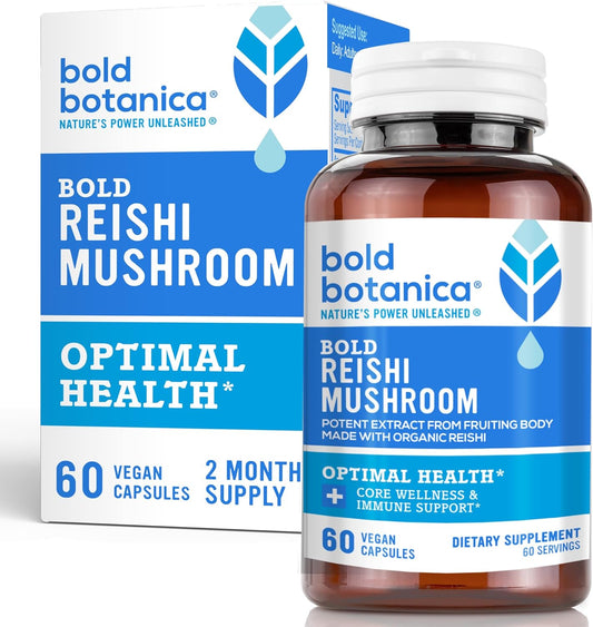 Organic Reishi Mushroom Capsules - 100% Fruiting Body Extract for Immune Support - Vegan & Concentrated - 60 Capsules