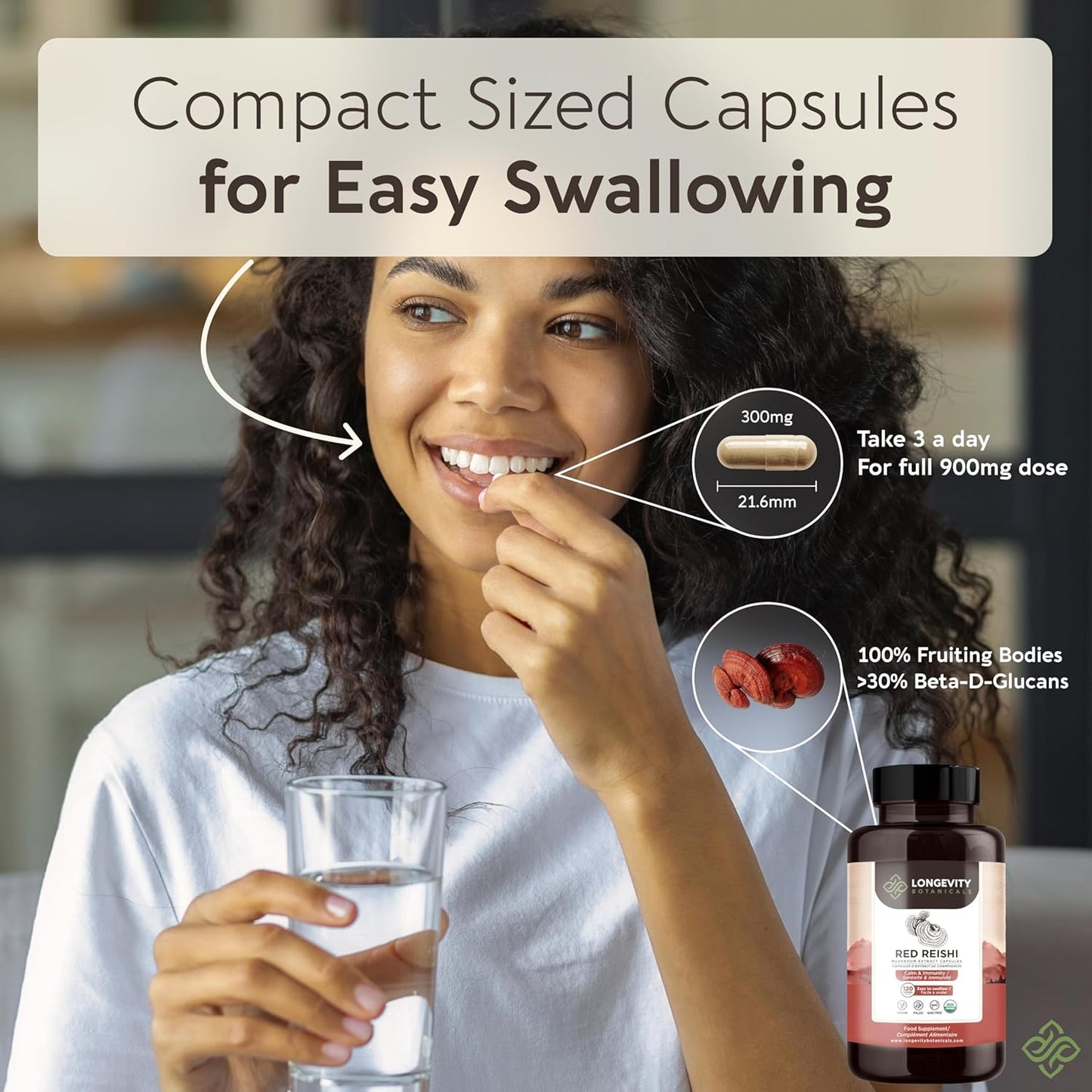 Organic Reishi Mushroom Capsules - Immune Support, Relaxation, Sleep Aid - 100% Fruiting Body - 120 Capsules