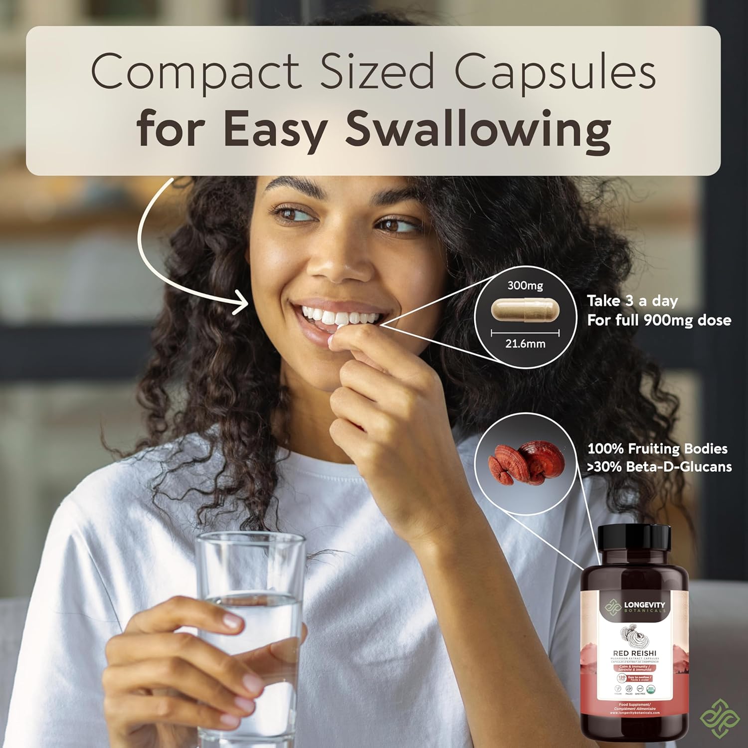 Organic Reishi Mushroom Capsules - Immune Support, Relaxation, Sleep Aid - 100% Fruiting Body - 120 Capsules
