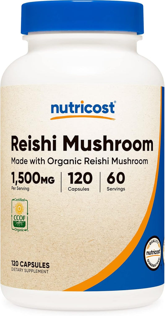 Organic Reishi Mushroom Capsules 1500mg - Vegetarian, Gluten Free, 60 Servings - CCOF Certified, 120 Capsules of 750mg Each