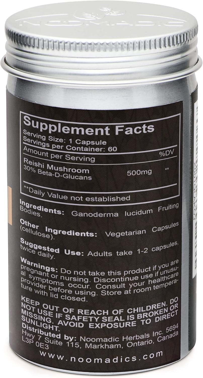 Organic Reishi Mushroom Capsules for General Wellness & Longevity, 60 Capsules, 500mg, Hot Water Extract, 30% Beta-D-Glucans