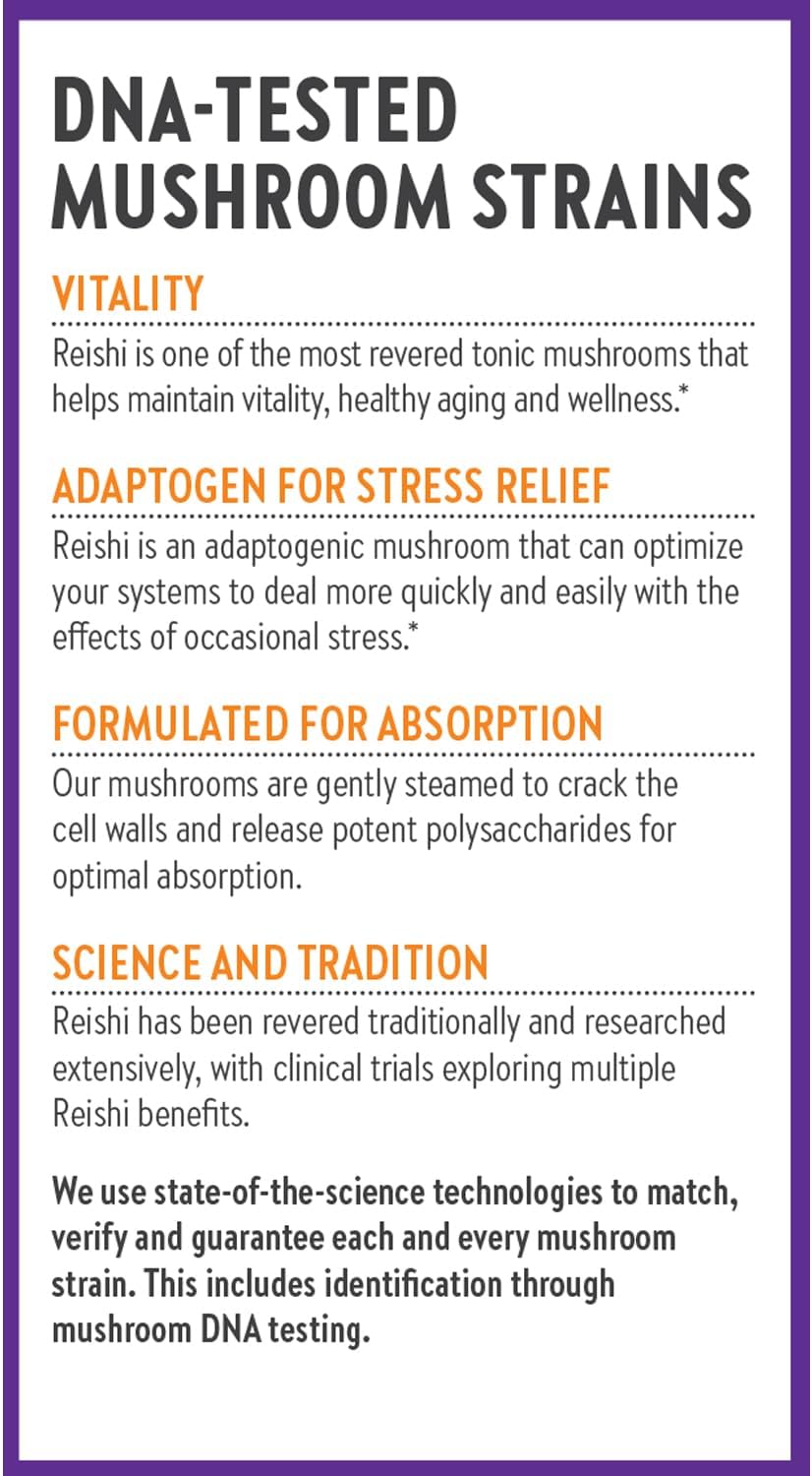 Organic Reishi Mushroom Capsules for Healthy Aging - Vegan Nootropic Supplement with Non-GMO Ingredients - 60 Count
