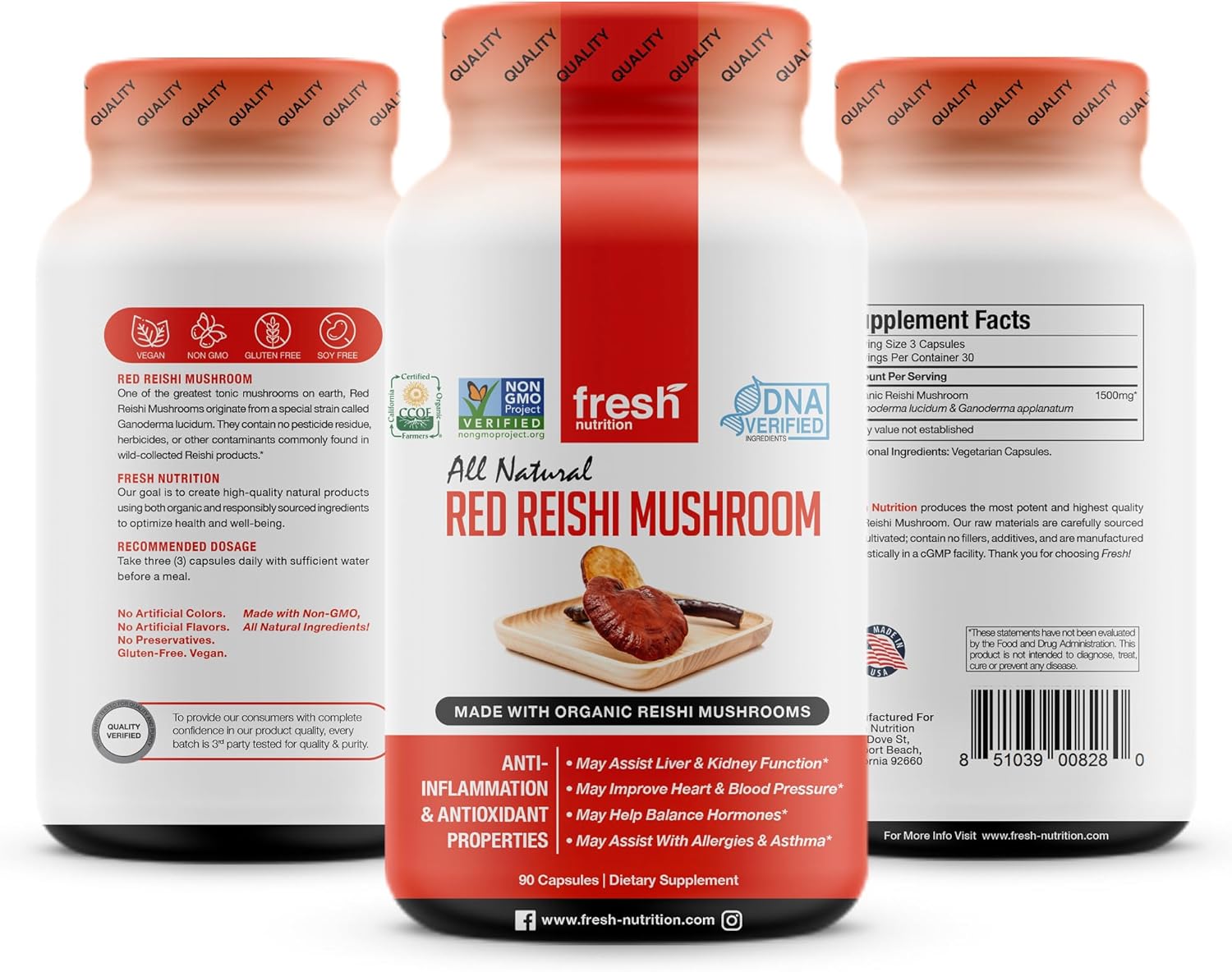 Organic Reishi Mushroom Capsules with Alpha Glucan - Ganoderma Lucidum & Applanatim - Third Party Tested - 90 Pills