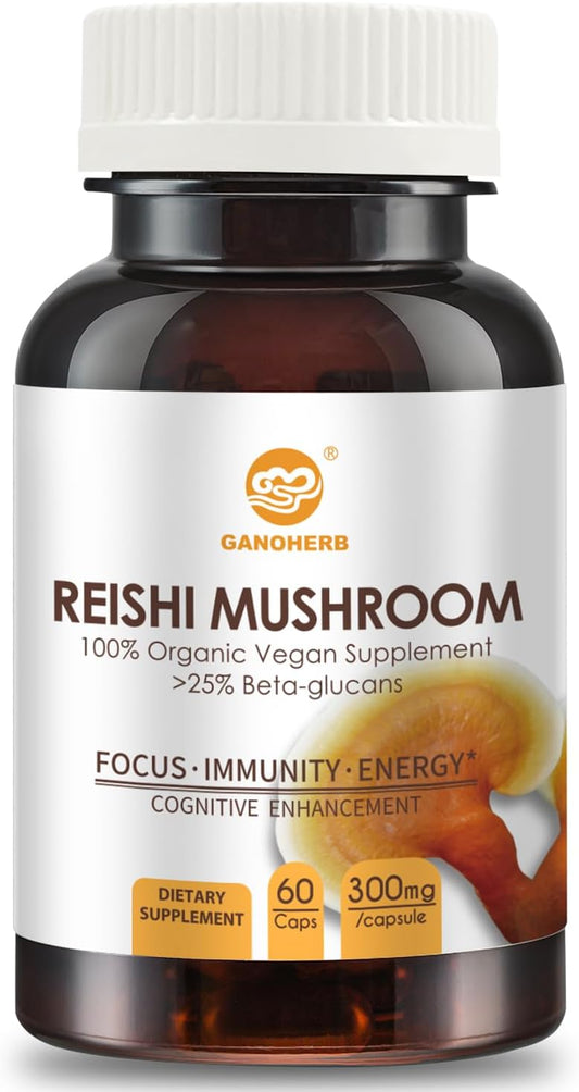 Organic Reishi Mushroom Capsules with Superfood Extracts for Longevity and Immune Health