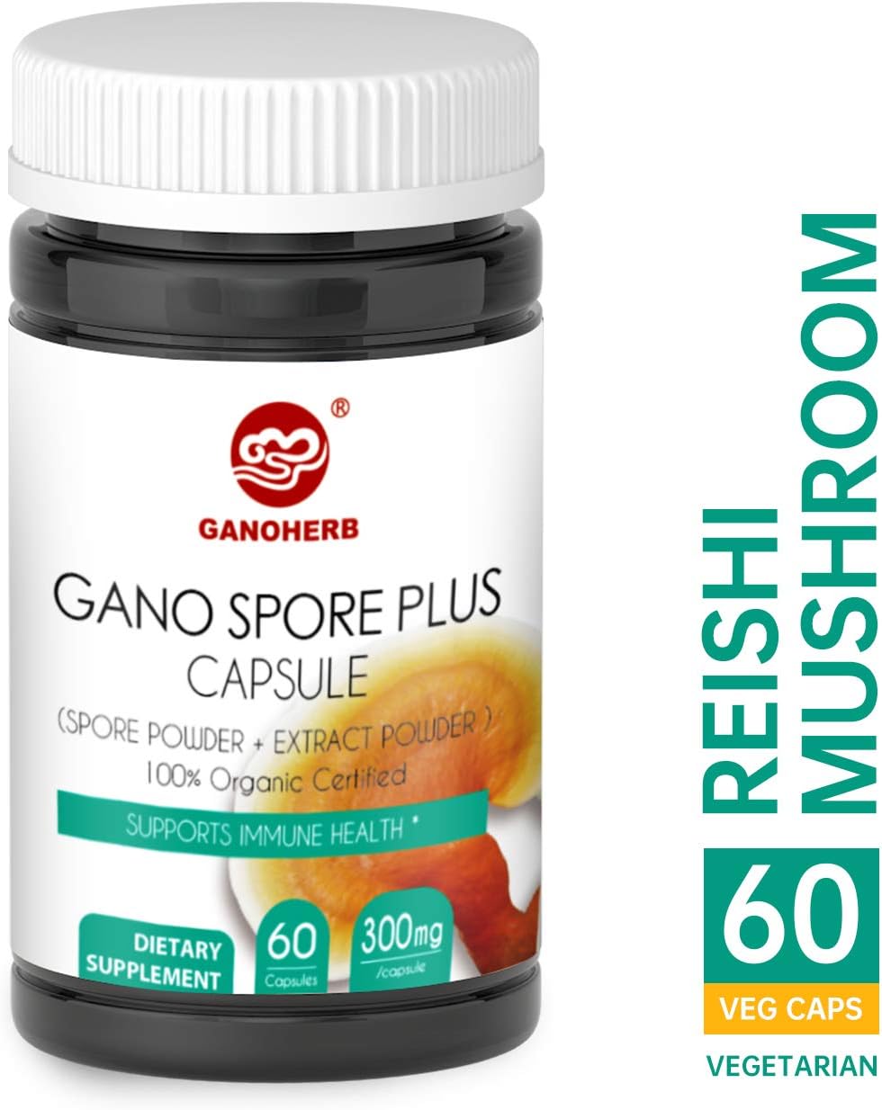 Organic Reishi Mushroom Spore Capsules with Ganoderma Lucidum Extract - Vegan, Non-GMO, Gluten Free - 60 Veg Caps