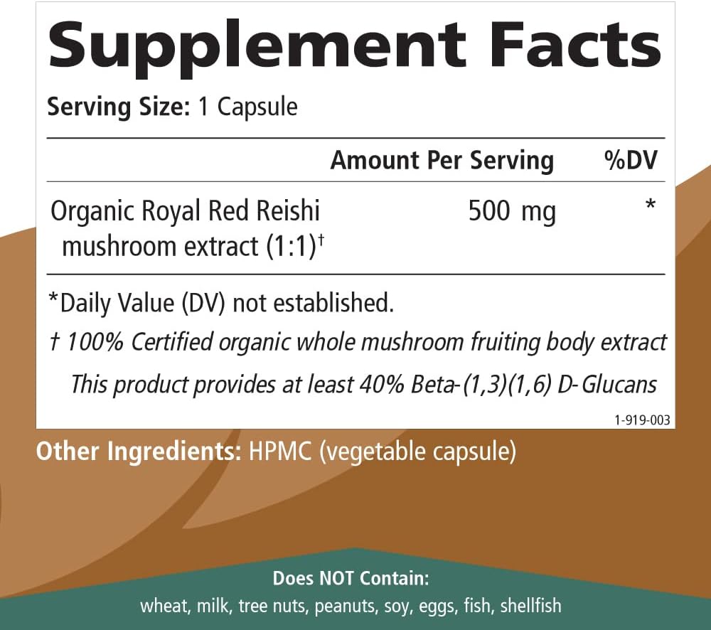 Organic Reishi Mushroom Supplement - Immune Support, Stress Relief, Energy Boost - 30 Capsules - Pure Essence Labs